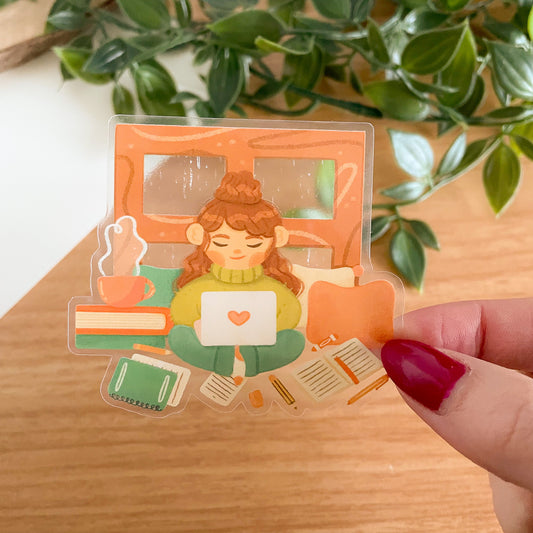 Studying Girl Clear Sticker - Limited Edition Patreon Vinyl Stickers