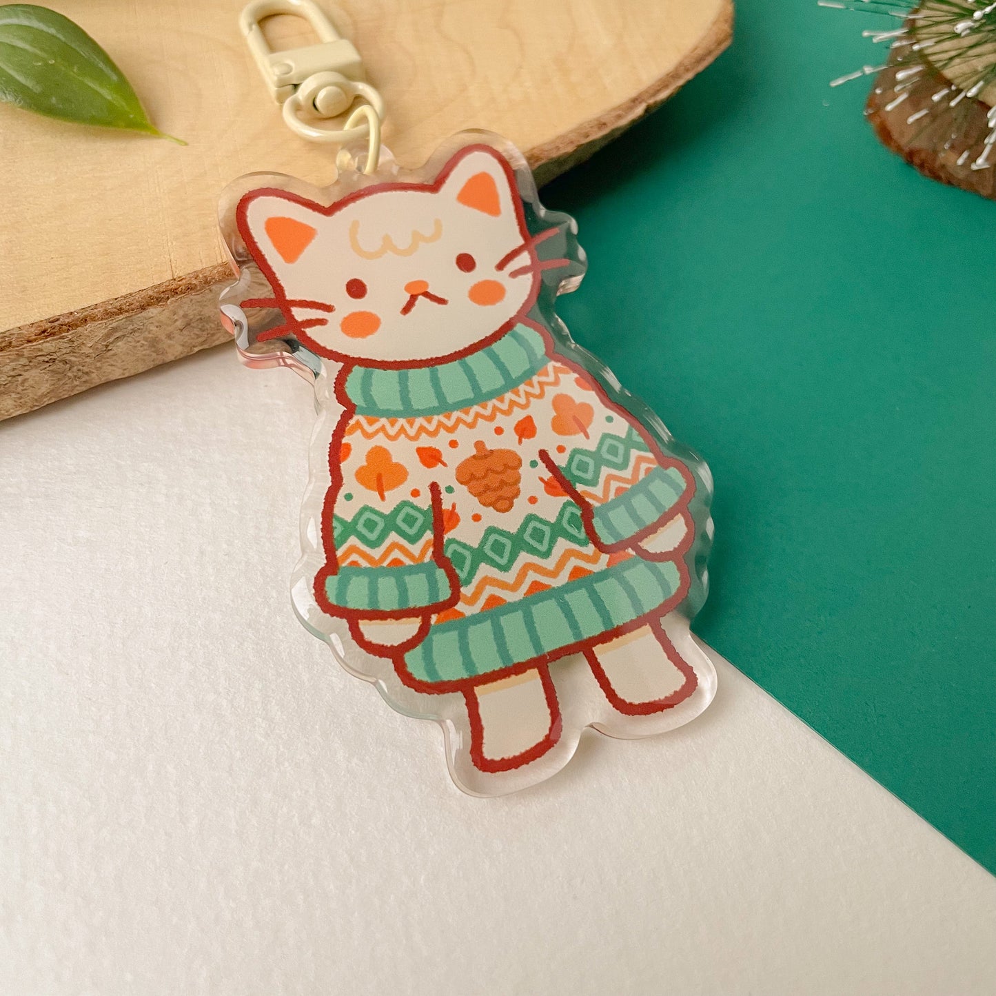 Cozy Knits Cat - Clear Acrylic Keychain