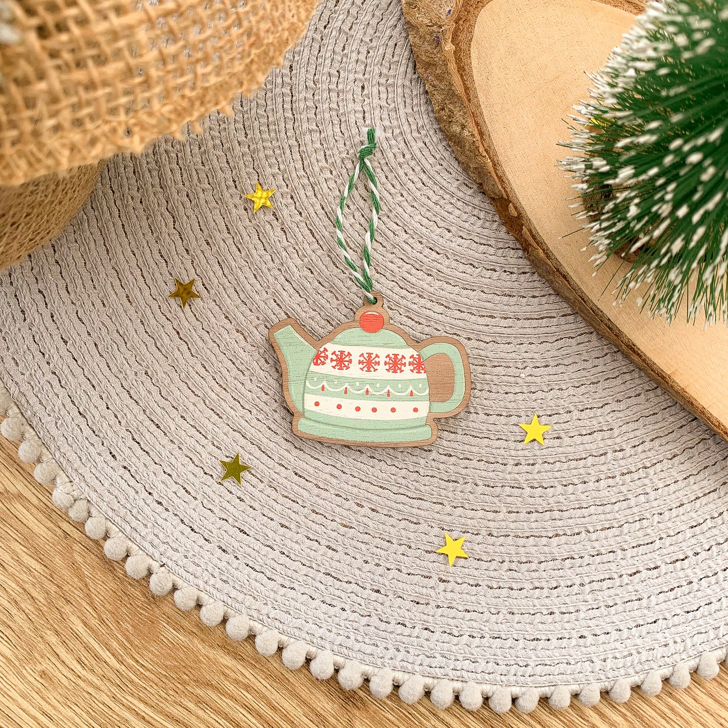 Festive Teapot - Wooden Decoration