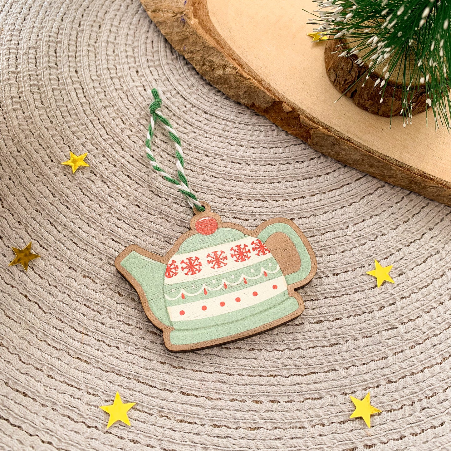 Festive Teapot - Wooden Decoration