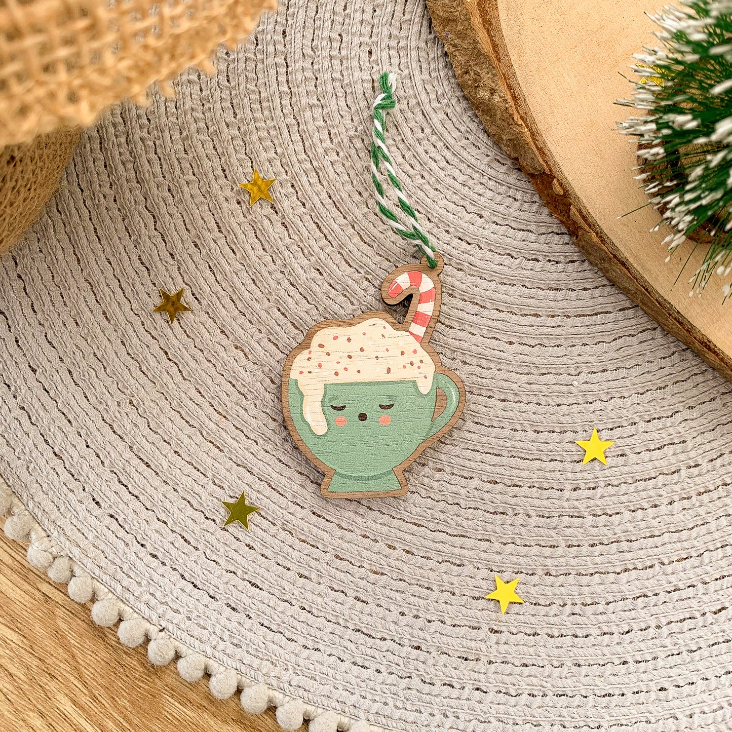 Candy Cane Mug - Wooden Decoration