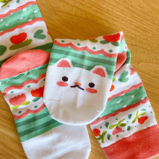 Crème the Cat Tulip Pattern - Cotton Socks