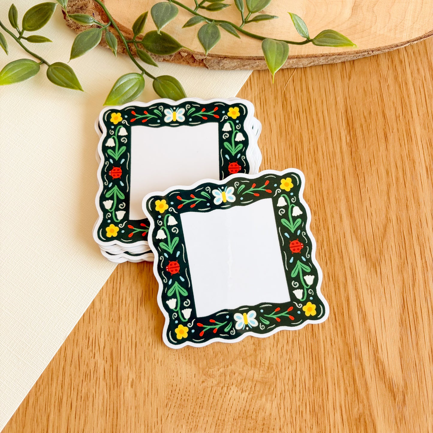 Floral Folk Frame (Dark) - Clear Vinyl Sticker