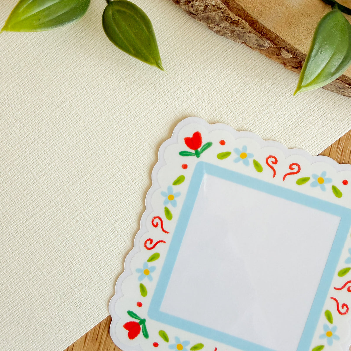 Scalloped Daisy Frame (Blue & Red) - Clear Vinyl Sticker