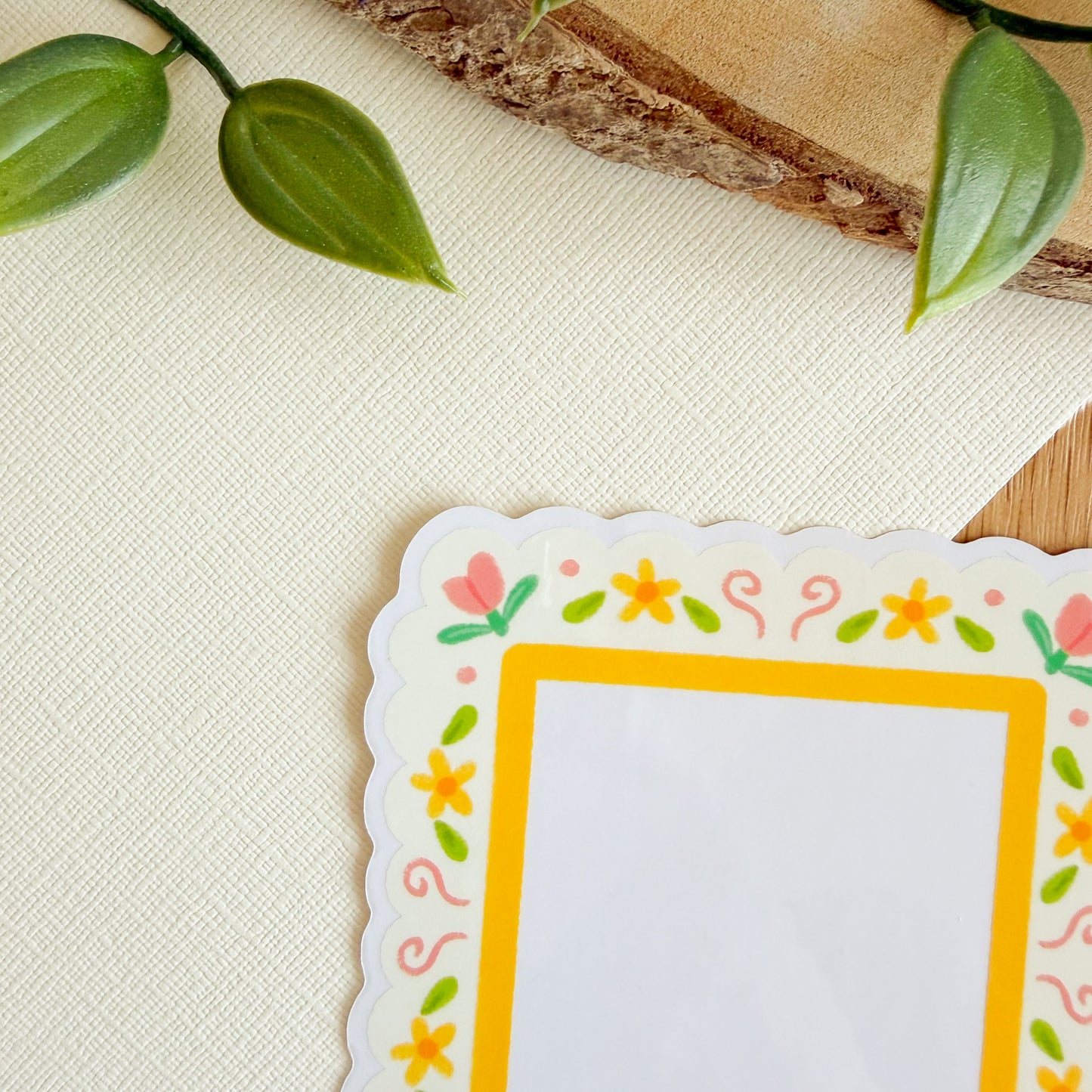 Scalloped Daisy Frame (Pink & Yellow) - Clear Vinyl Sticker