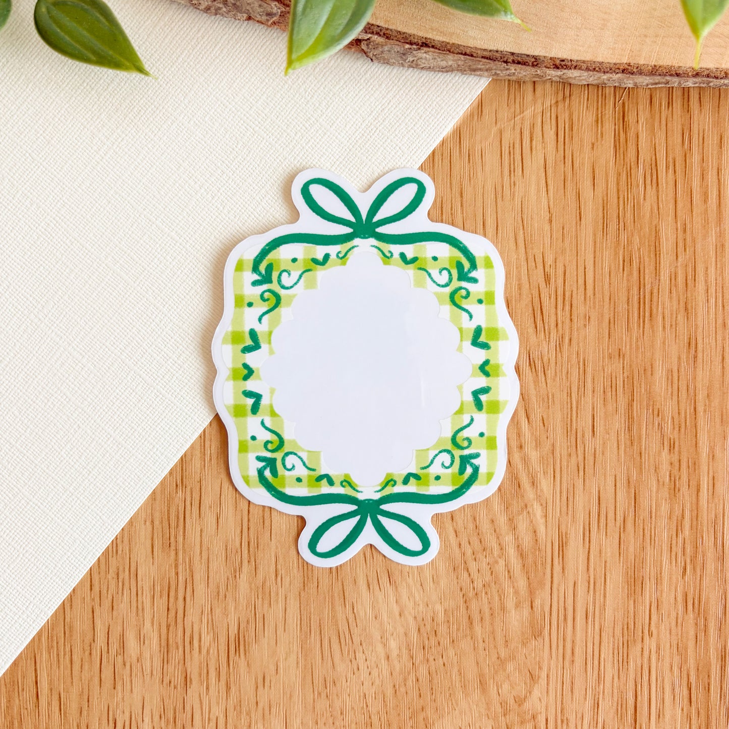 Gingham Ribbon Frame (Green) - Clear Vinyl Sticker