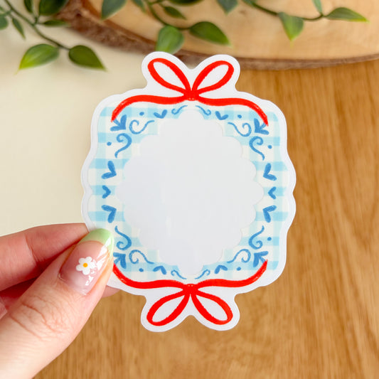 Gingham Ribbon Frame (Blue) - Clear Vinyl Sticker