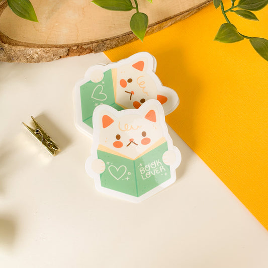 Book Lover Cat - Clear Vinyl Sticker