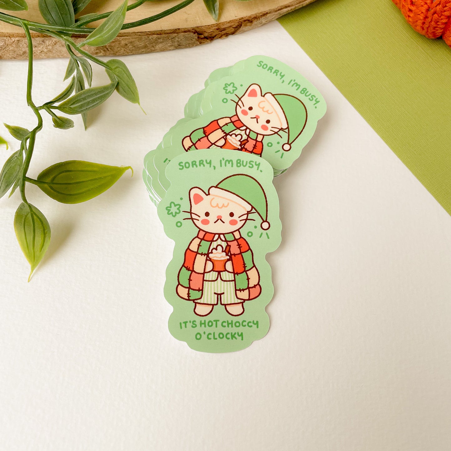 Hot Choccy O'Clocky (Cat) - Matte Vinyl Sticker