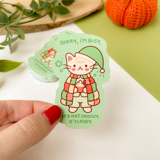 Hot Choccy O'Clocky (Cat) - Matte Vinyl Sticker
