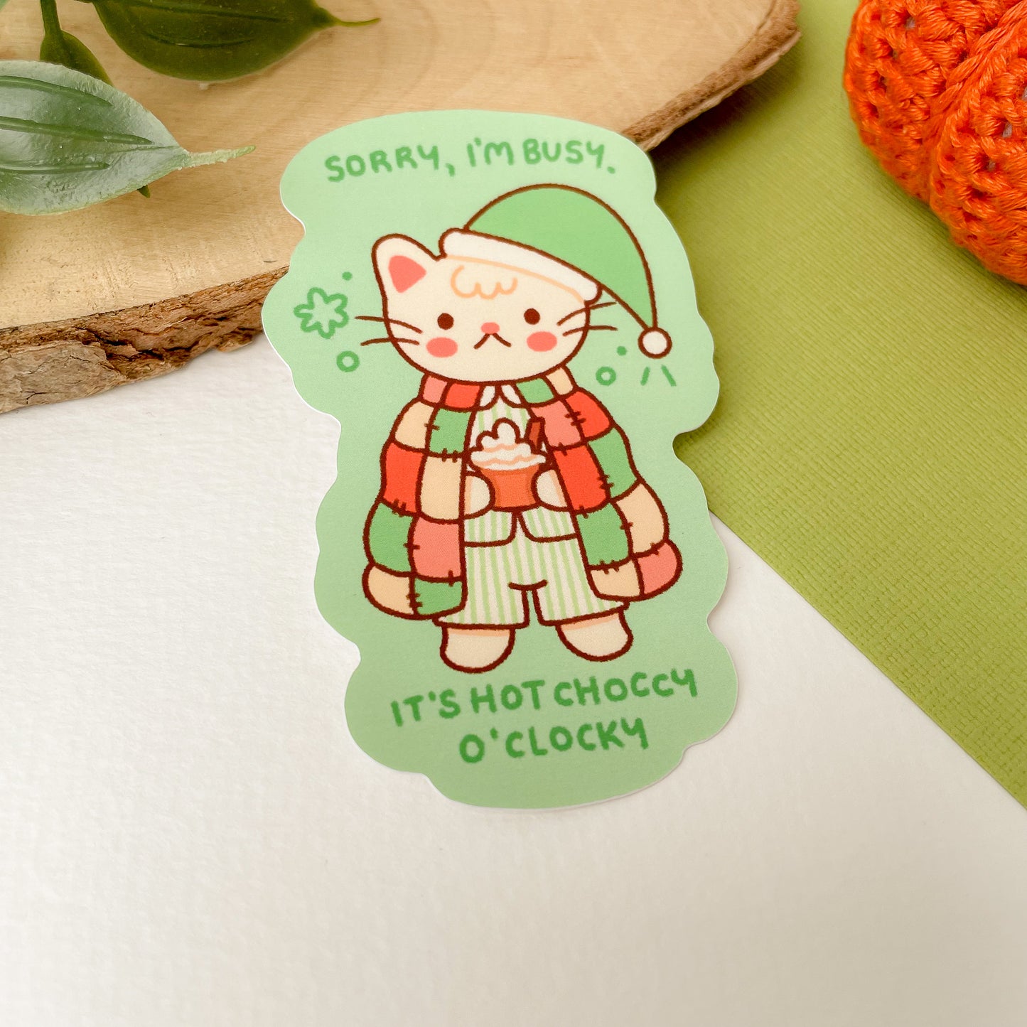 Hot Choccy O'Clocky (Cat) - Matte Vinyl Sticker