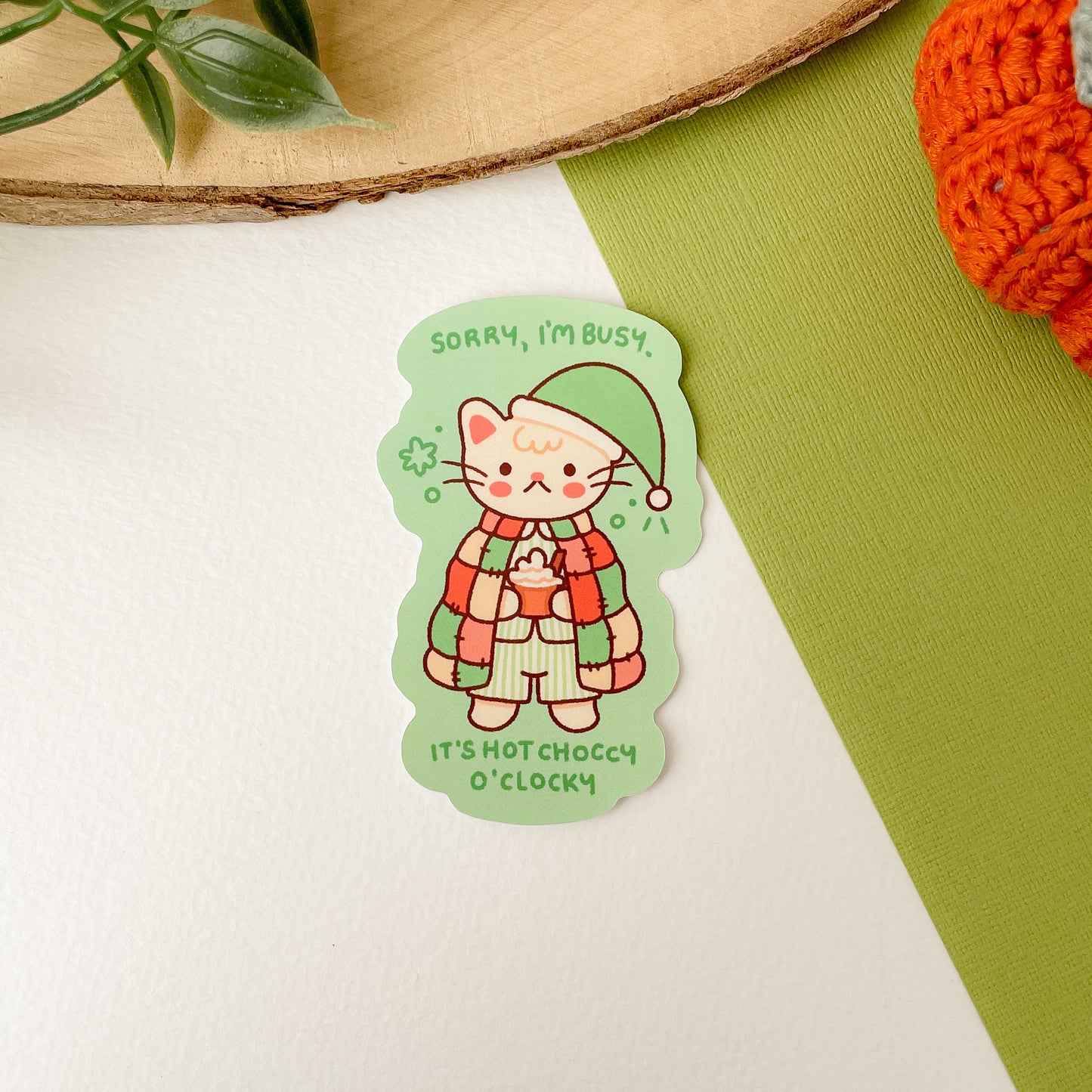 Hot Choccy O'Clocky (Cat) - Matte Vinyl Sticker
