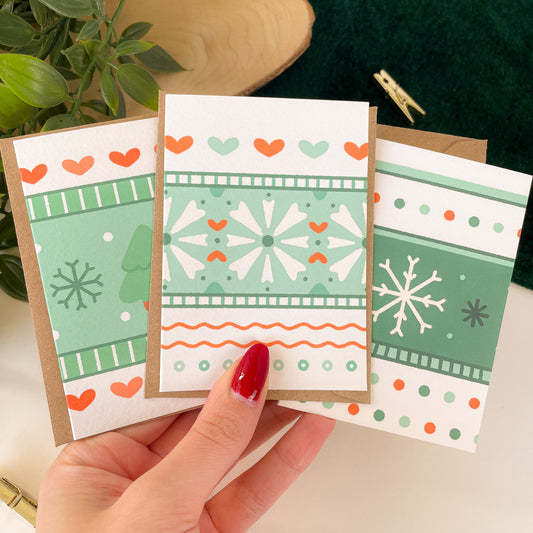 Winter Knits Mini Illustrated Christmas Card Pack (3pcs)