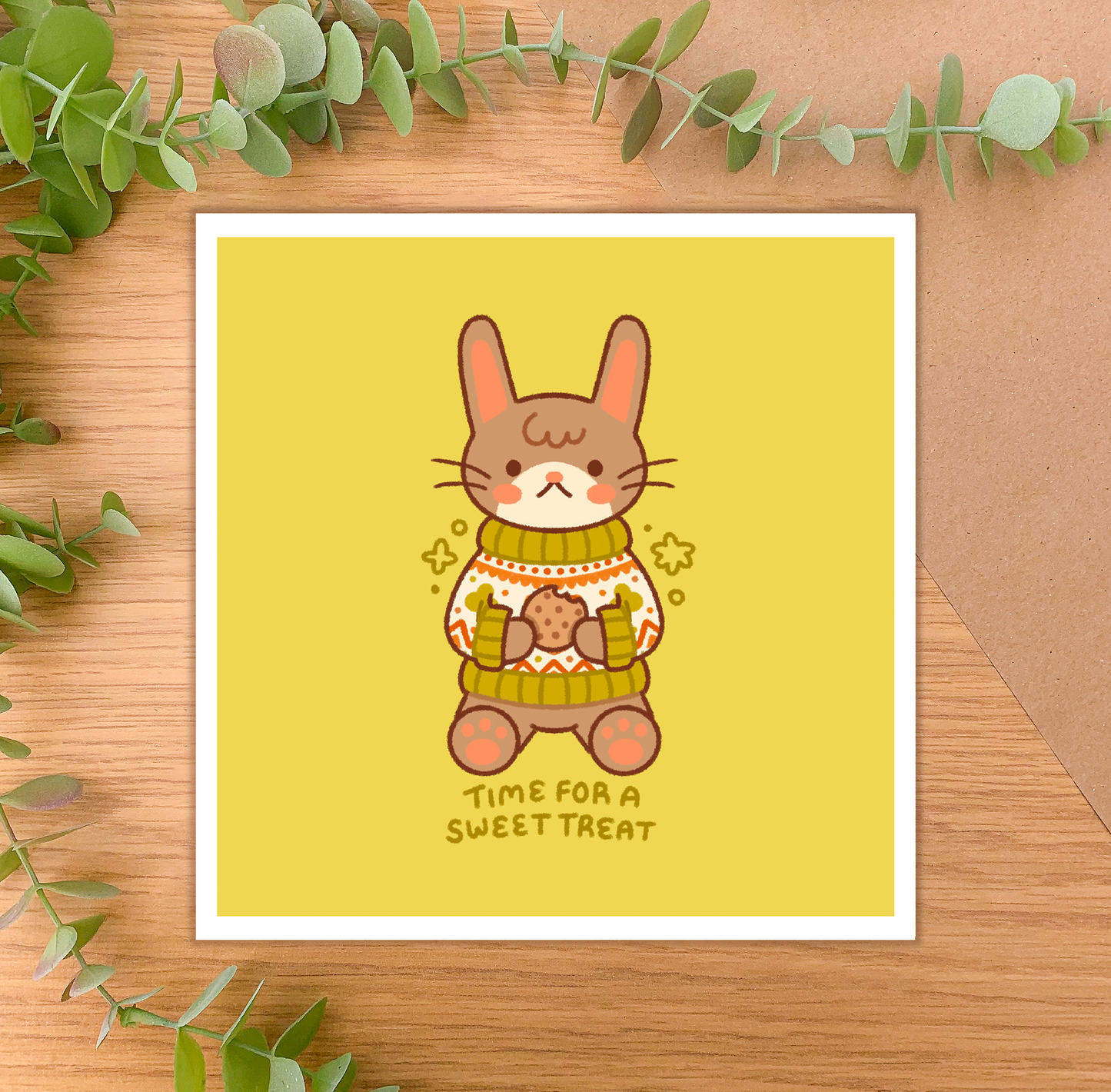 Time for a Sweet Treat (Rabbit) - Square Art Print