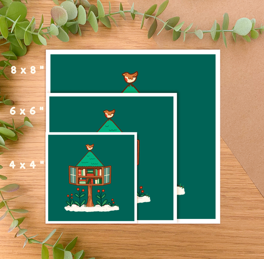 Tiny Library (Winter) - Square Art Print