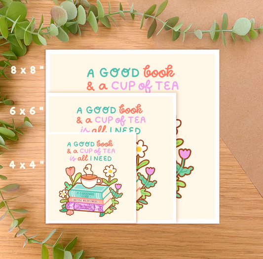 A Good Book and a Cup of Tea - Square Art Print