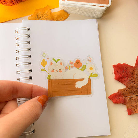 Flowerbox Cat - Clear Vinyl Sticker