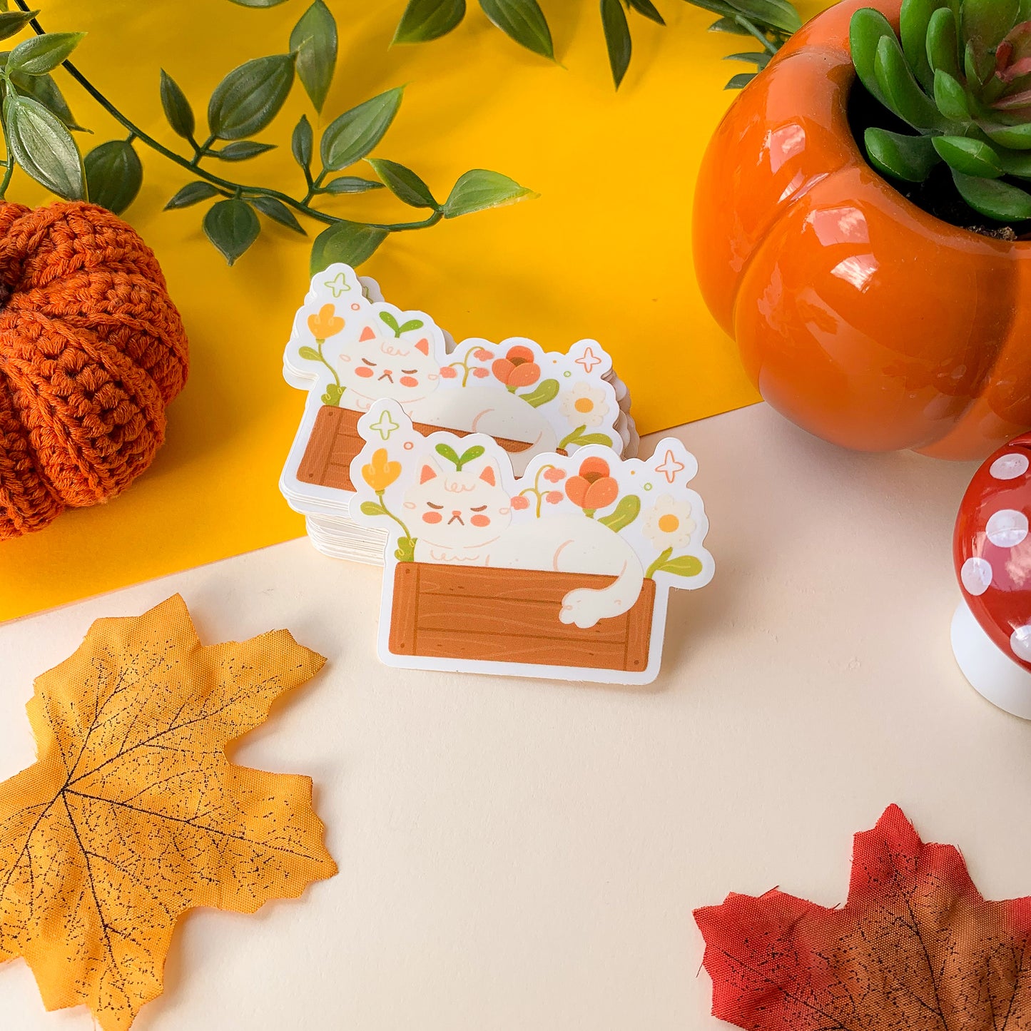 Flowerbox Cat - Clear Vinyl Sticker