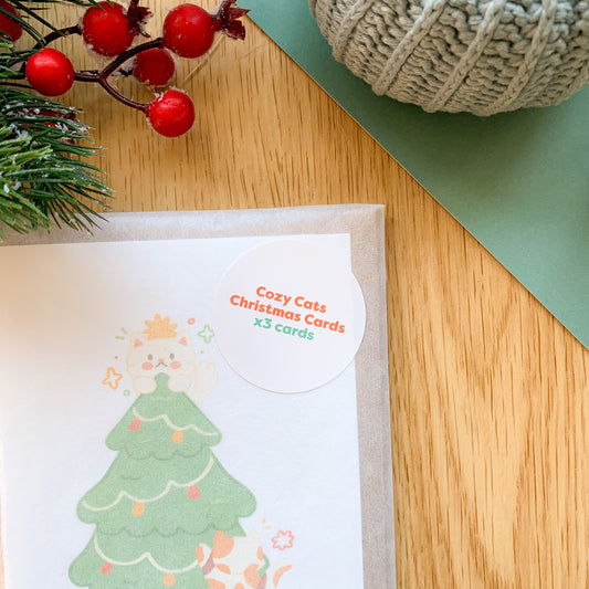 Festive Cats Illustrated Christmas Card Pack (3pcs)