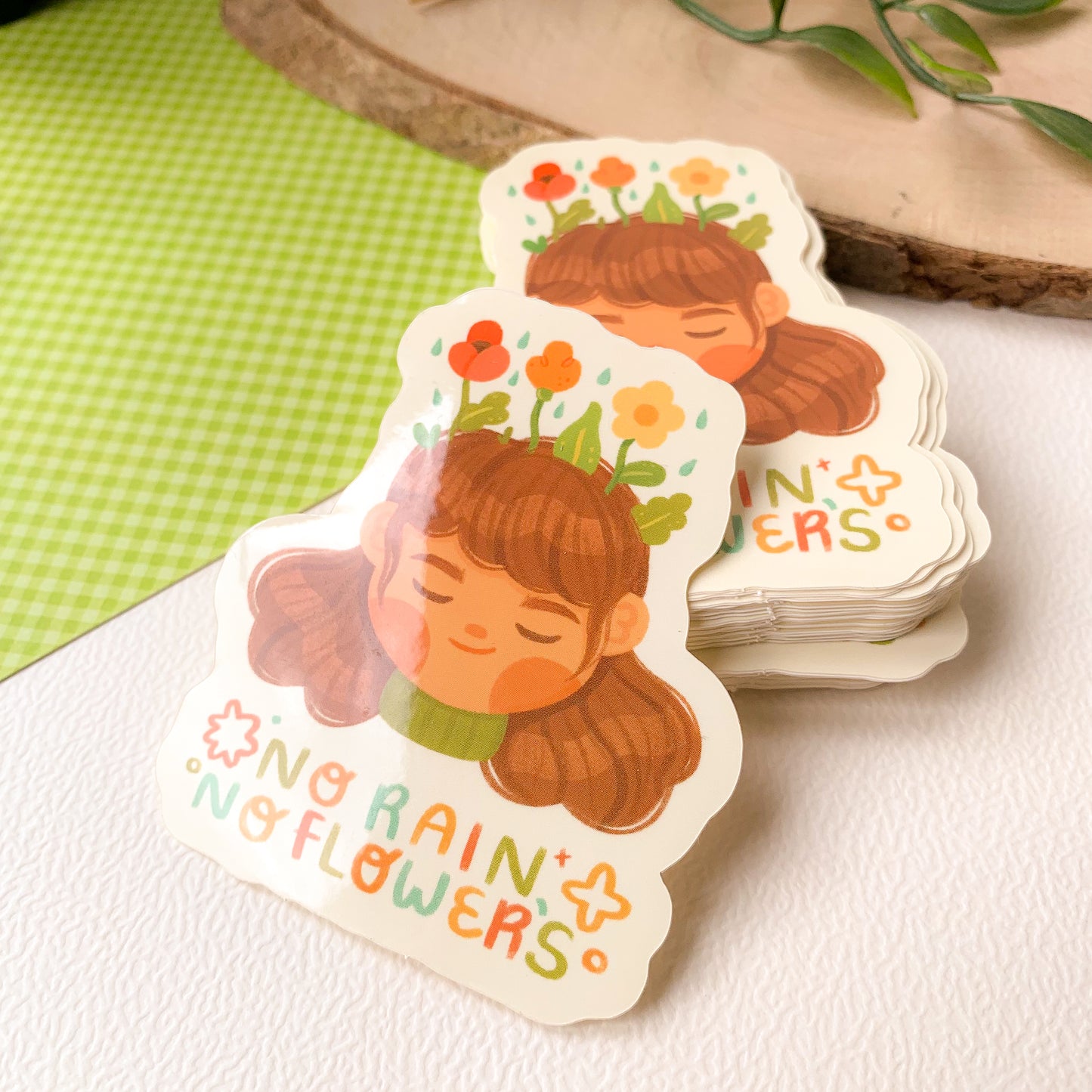 No Rain, No Flowers - Glossy Vinyl Sticker