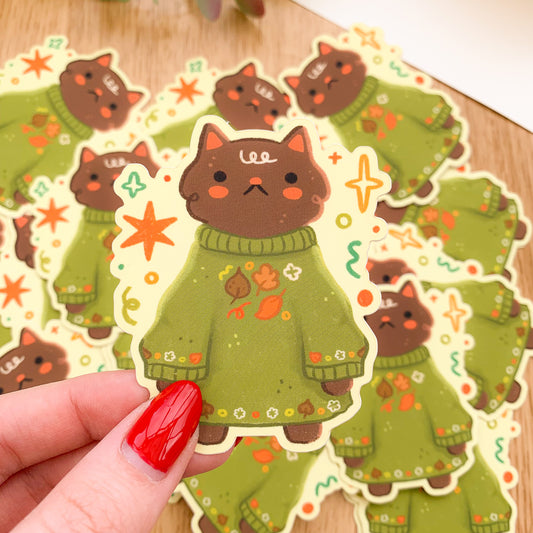Sweater Weather Cat - Matte Vinyl Sticker