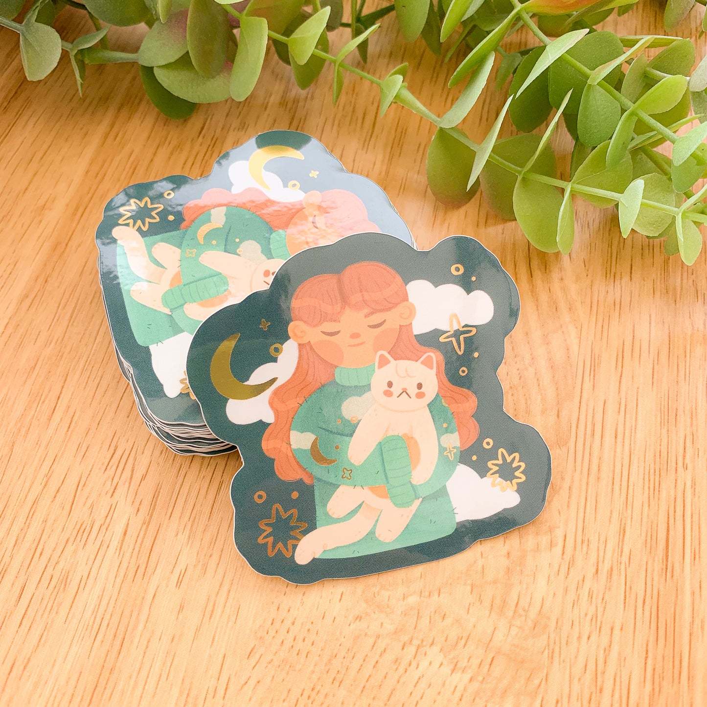 Moon and Clouds Girl Metallic Sticker - Limited Edition Patreon vinyl stickers