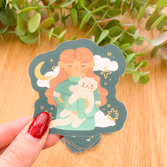 Moon and Clouds Girl Metallic Sticker - Limited Edition Patreon vinyl stickers