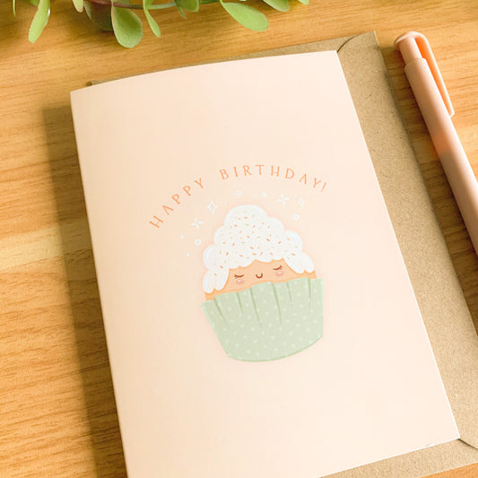 Happy Birthday! - Cupcake - Cute Illustrated Greetings Card