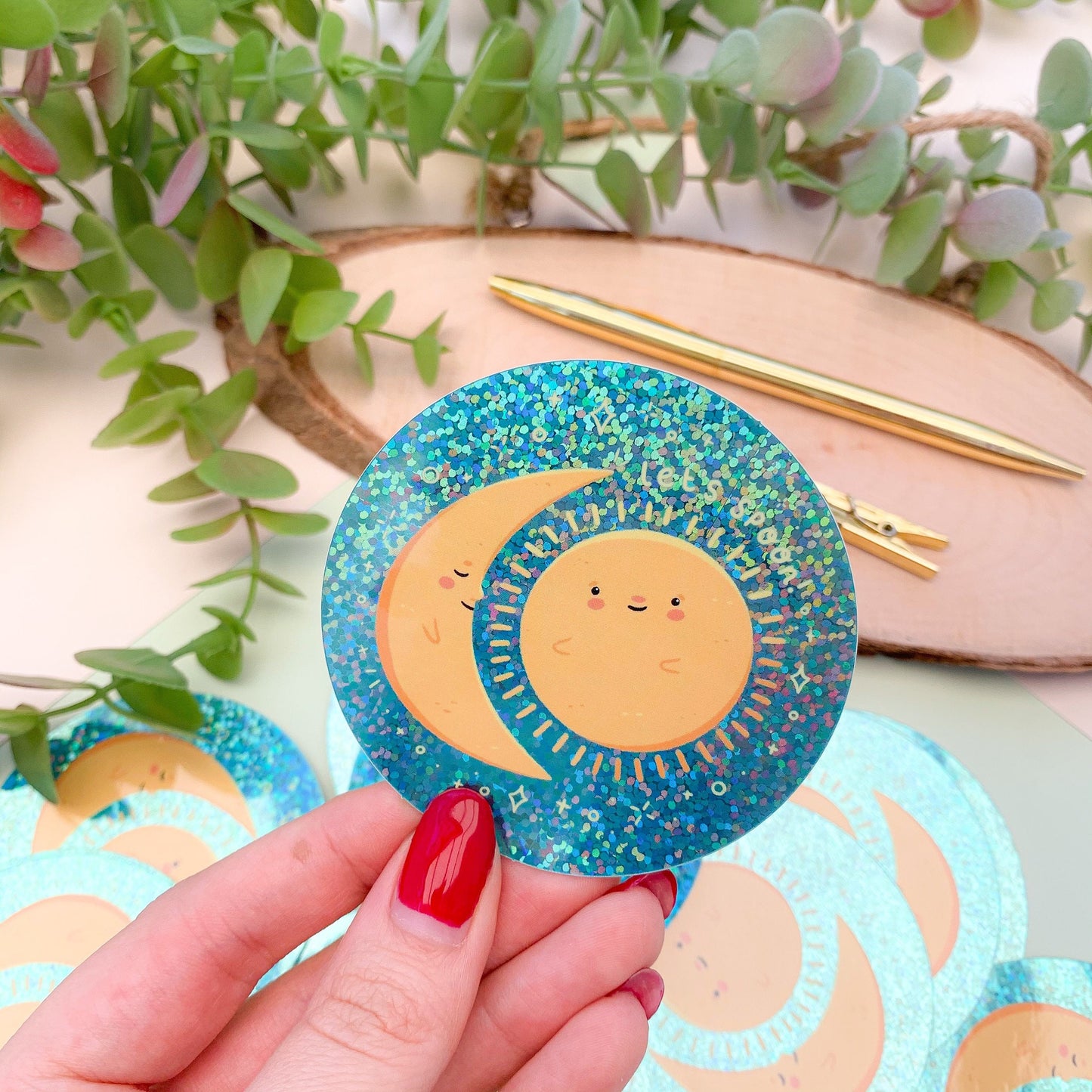Let’s Spoon Sun & Moon Glitter Vinyl Sticker