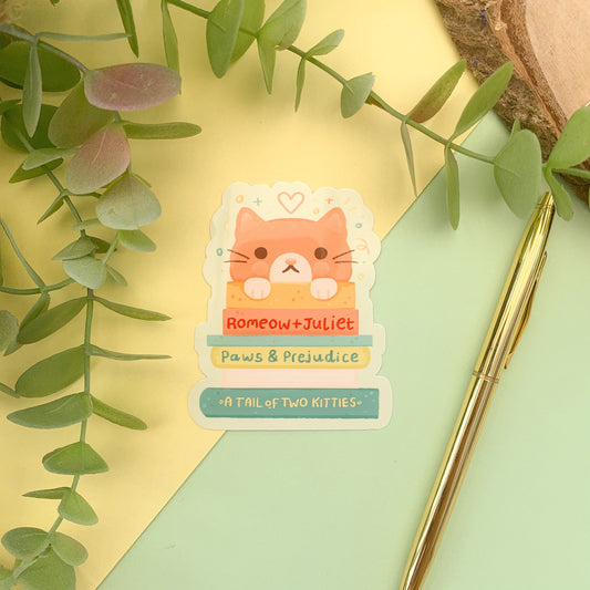 Bookstack Cat - Glossy Vinyl Sticker