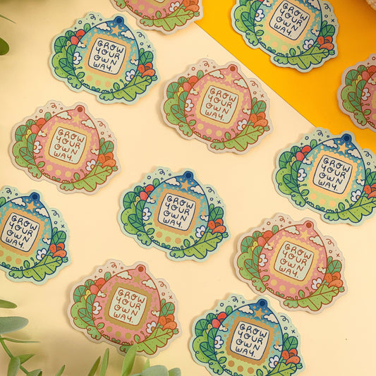 Grow Your Own Way Tamagotchi - Matte Metallic Vinyl Sticker