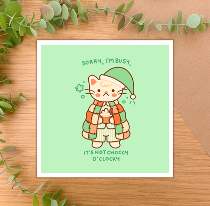Hot Choccy O'Clocky (Cat) - Square Art Print