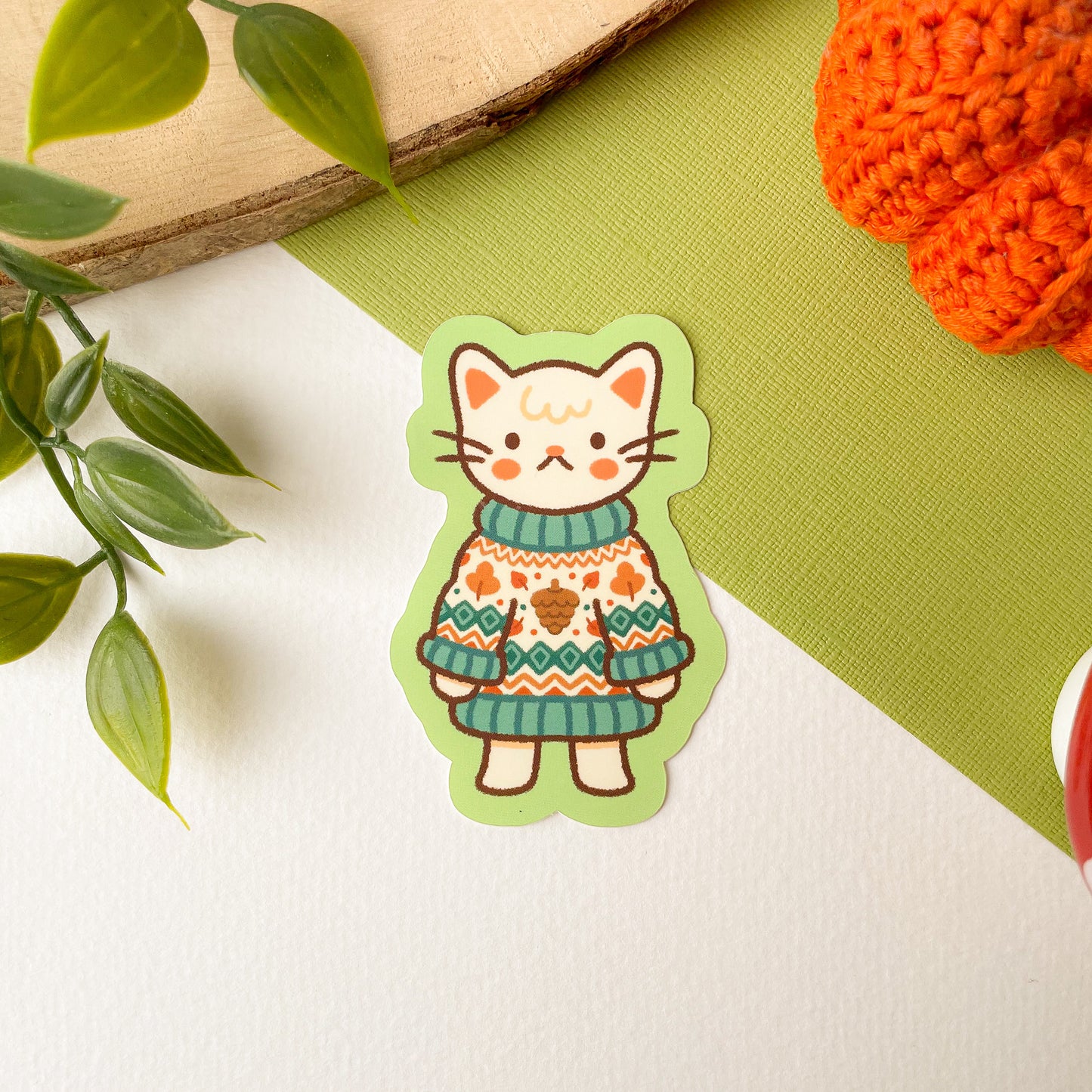 Autumn Knits Cat - Matte Vinyl Sticker