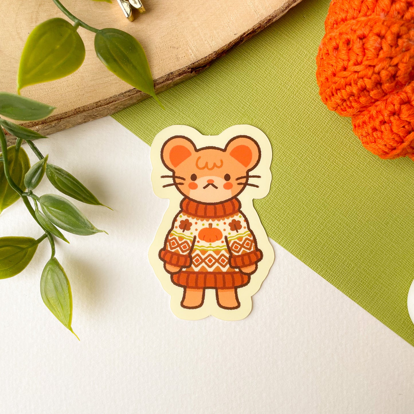 Autumn Knits Mouse - Matte Vinyl Sticker