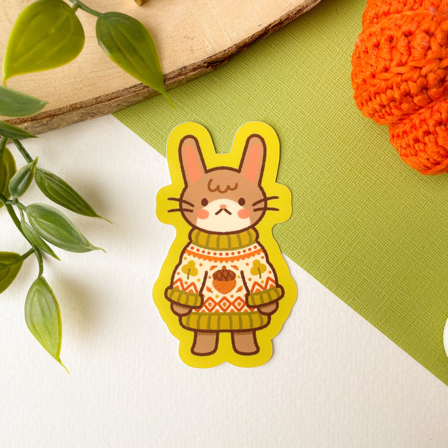 Autumn Knits Rabbit - Matte Vinyl Sticker