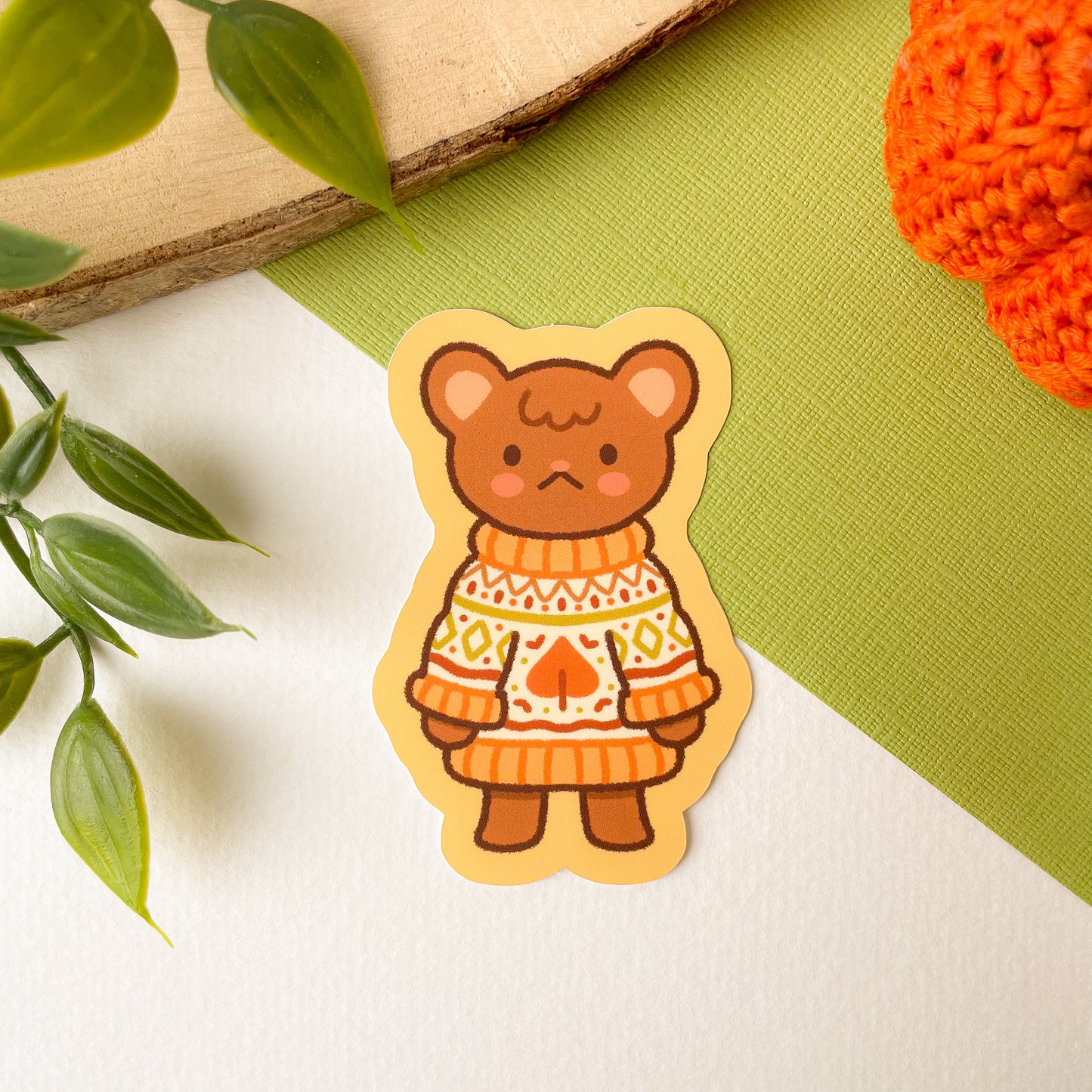 Autumn Knits Bear - Matte Vinyl Sticker