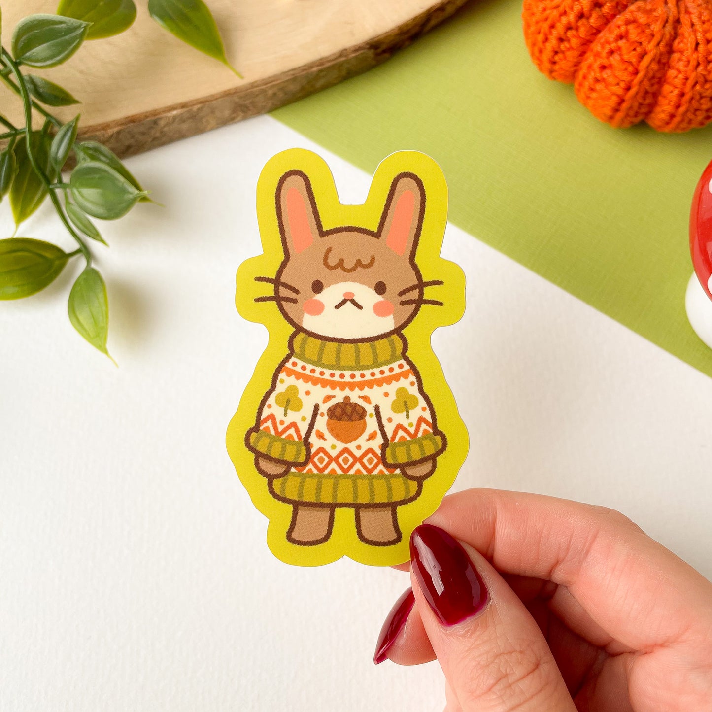 Autumn Knits Rabbit - Matte Vinyl Sticker