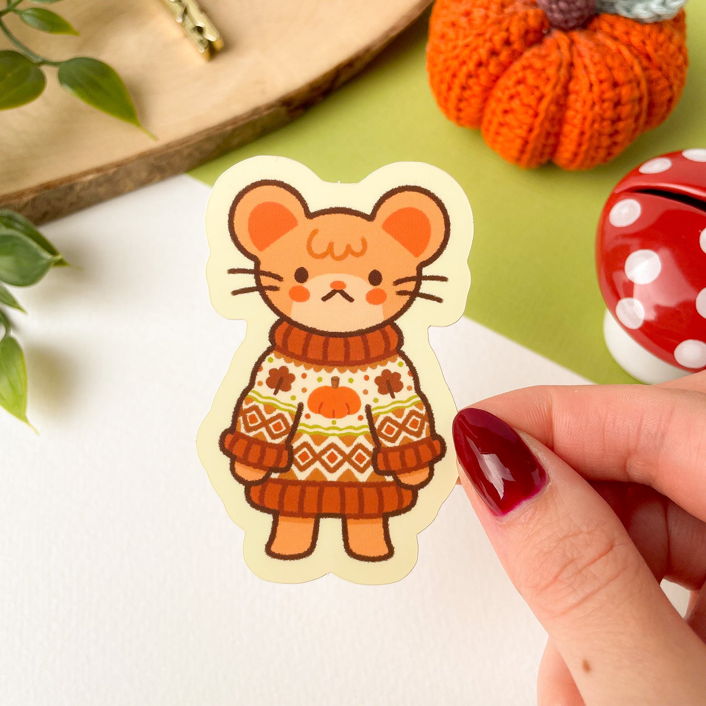 Autumn Knits Mouse - Matte Vinyl Sticker