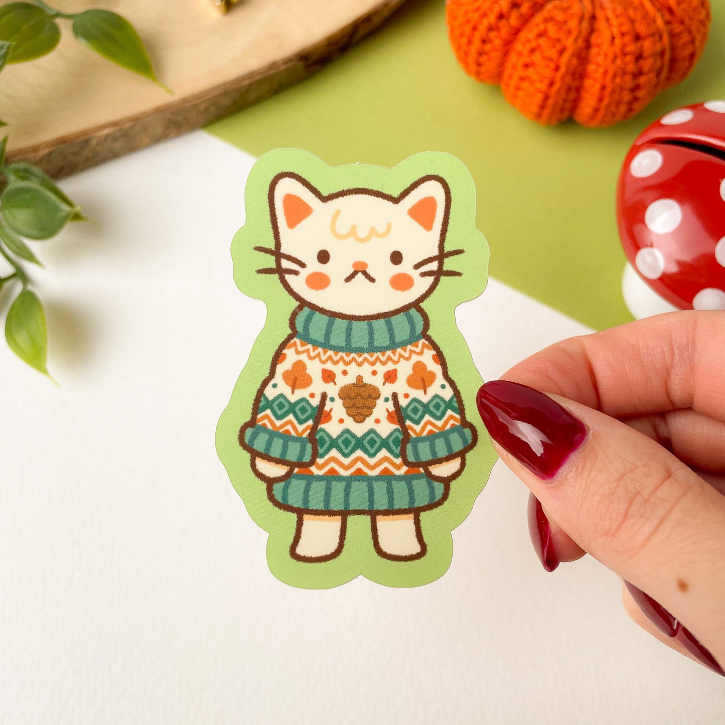 Autumn Knits Cat - Matte Vinyl Sticker