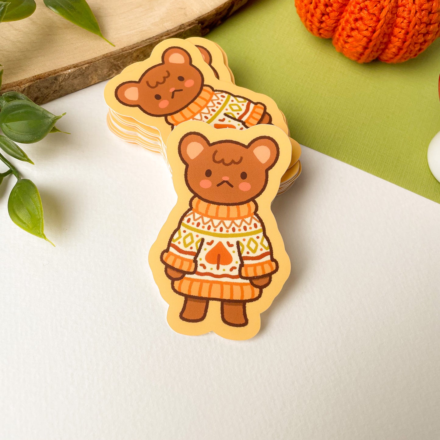 Autumn Knits Bear - Matte Vinyl Sticker