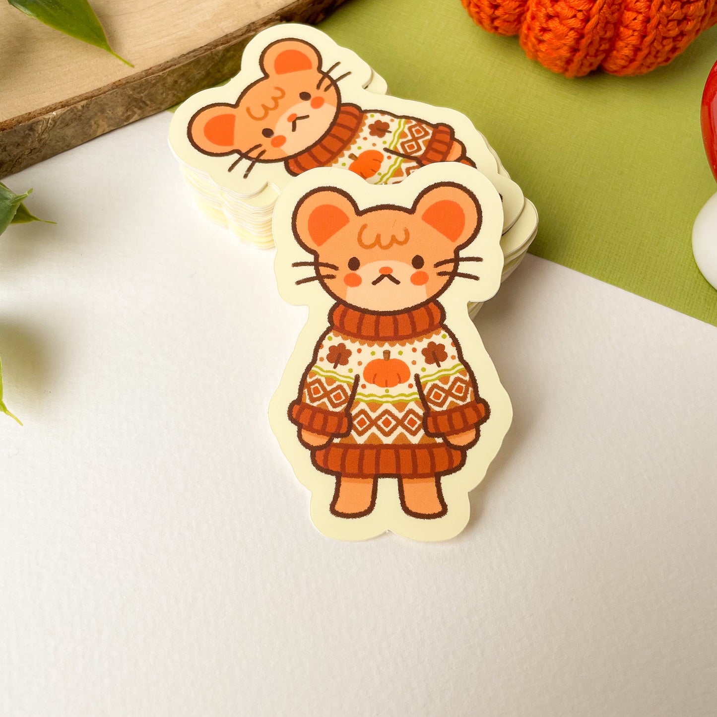 Autumn Knits Mouse - Matte Vinyl Sticker