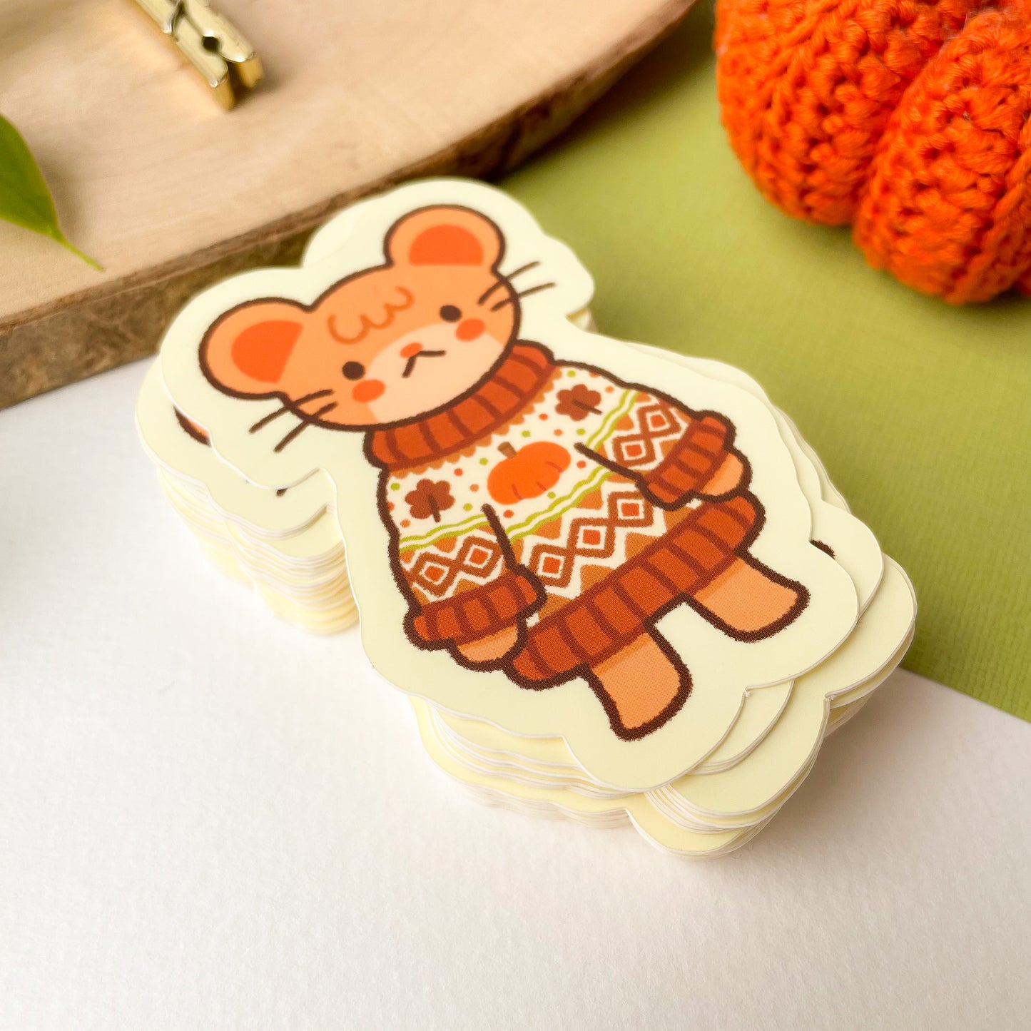 Autumn Knits Mouse - Matte Vinyl Sticker