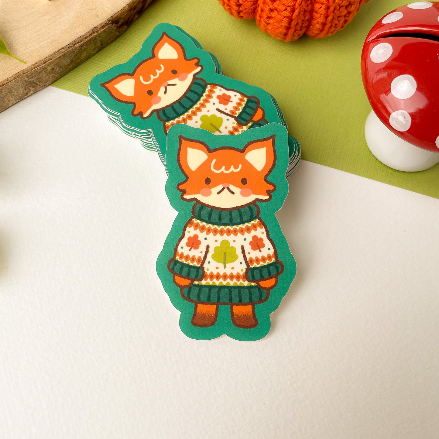 Autumn Knits Fox - Matte Vinyl Sticker