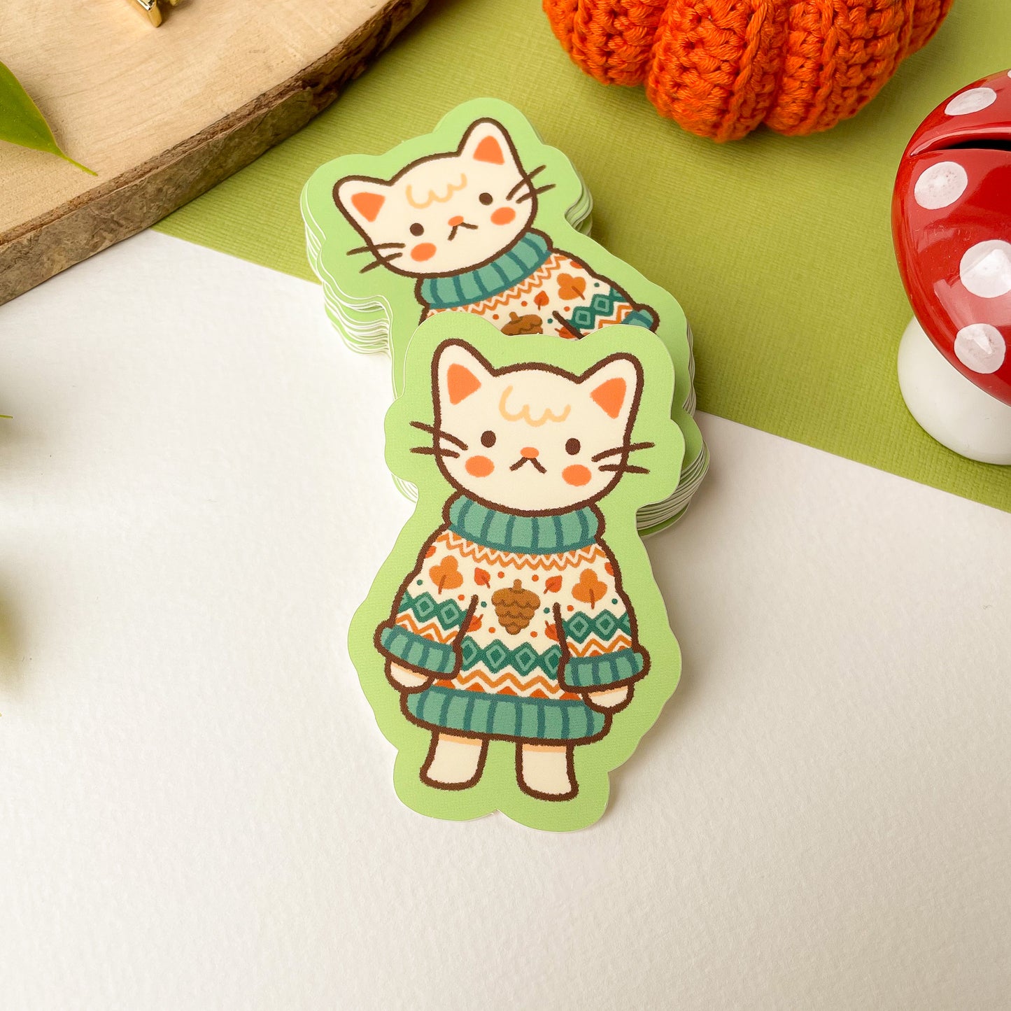 Autumn Knits Cat - Matte Vinyl Sticker