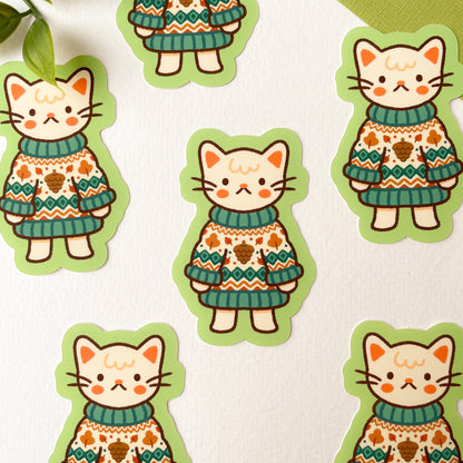 Autumn Knits Cat - Matte Vinyl Sticker