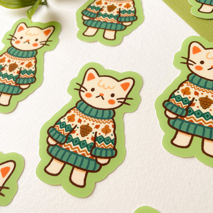 Autumn Knits Cat - Matte Vinyl Sticker