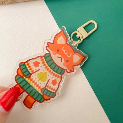 Cozy Knits Fox - Clear Acrylic Keychain