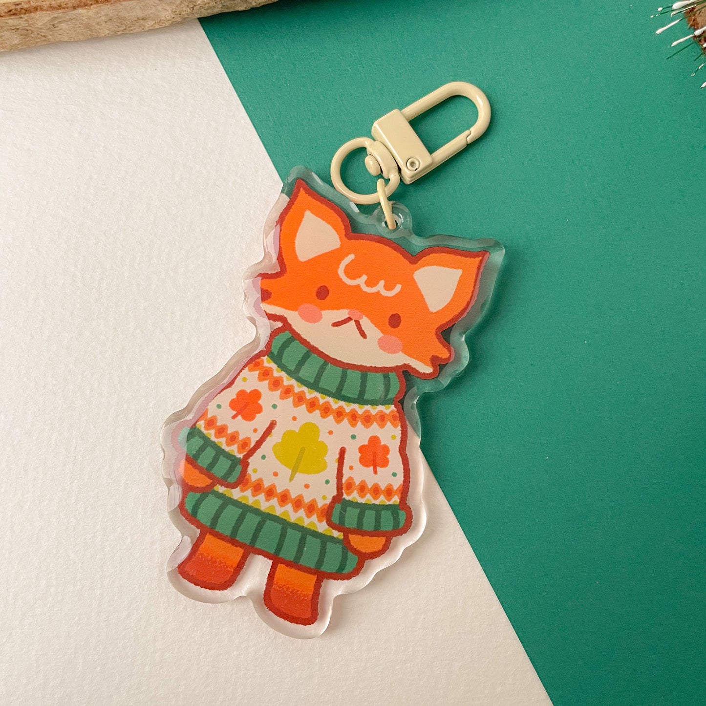 Cozy Knits Fox - Clear Acrylic Keychain