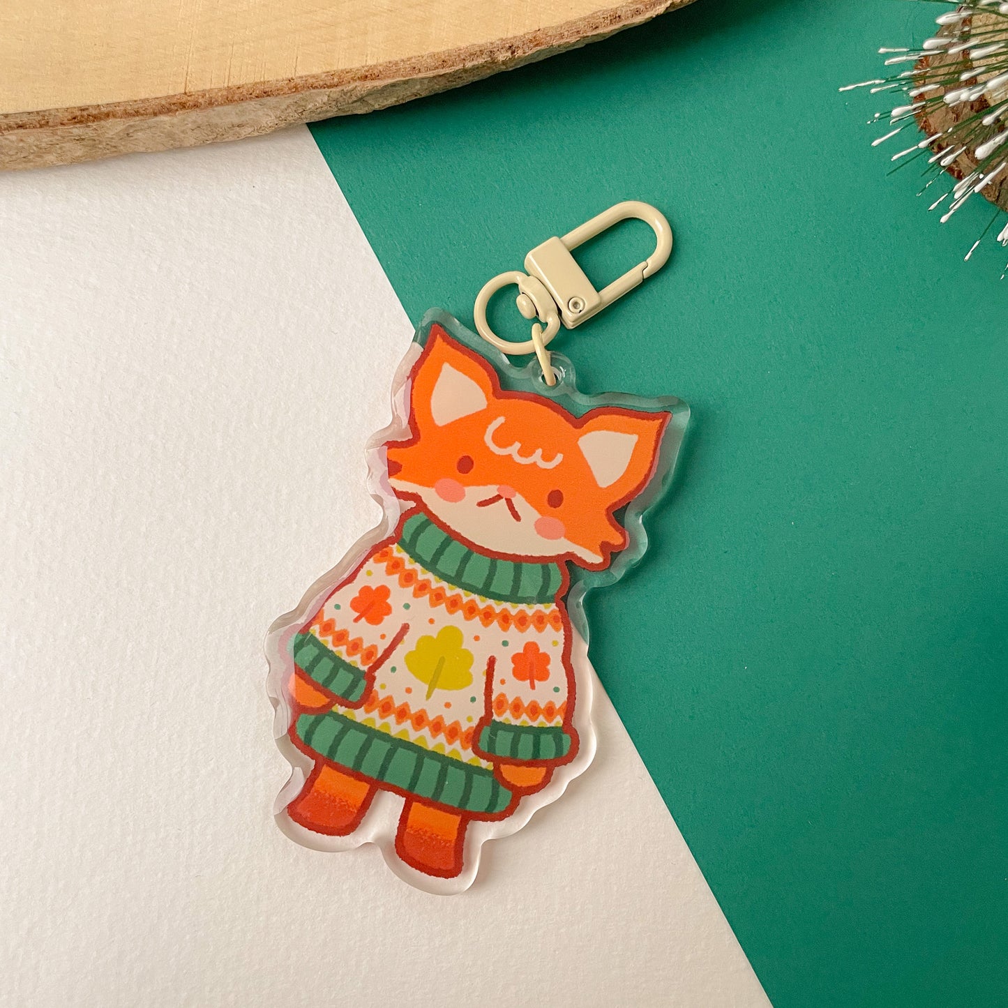 Cozy Knits Fox - Clear Acrylic Keychain