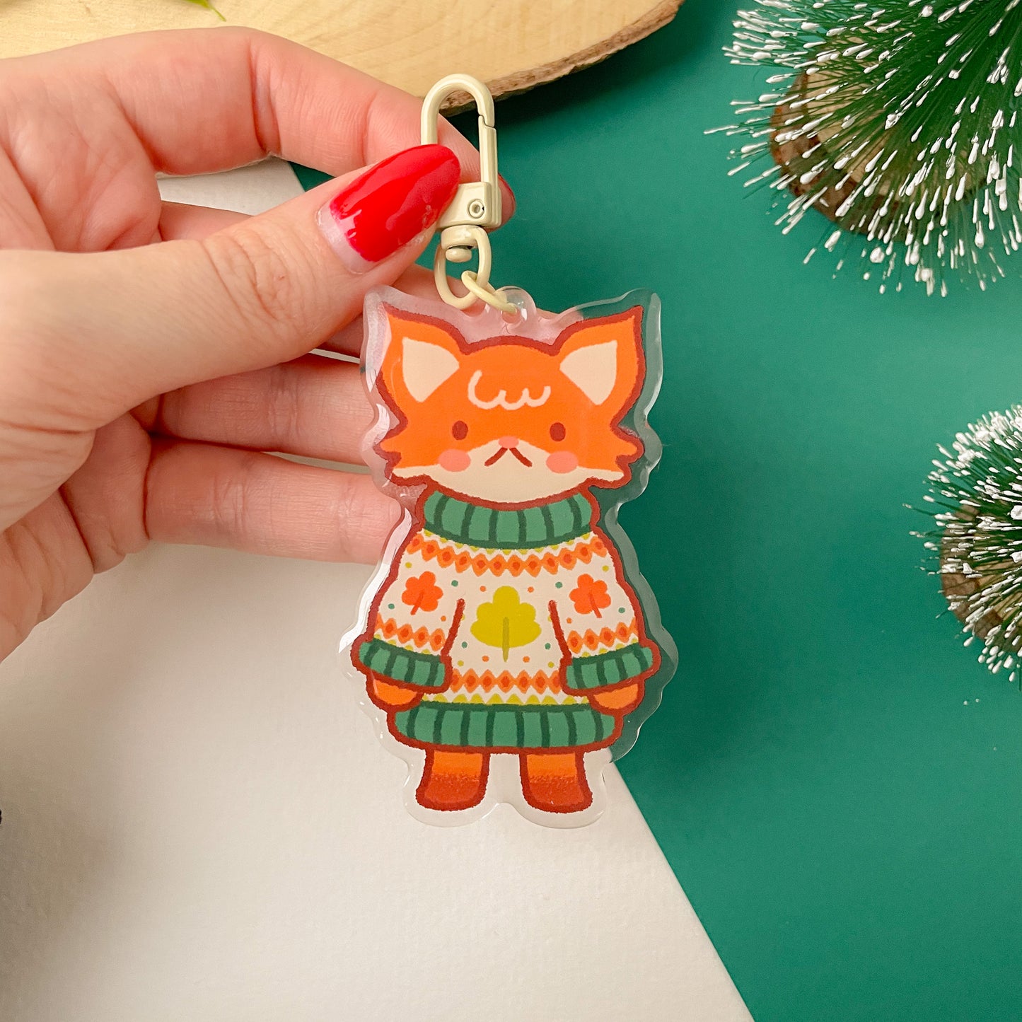 Cozy Knits Fox - Clear Acrylic Keychain